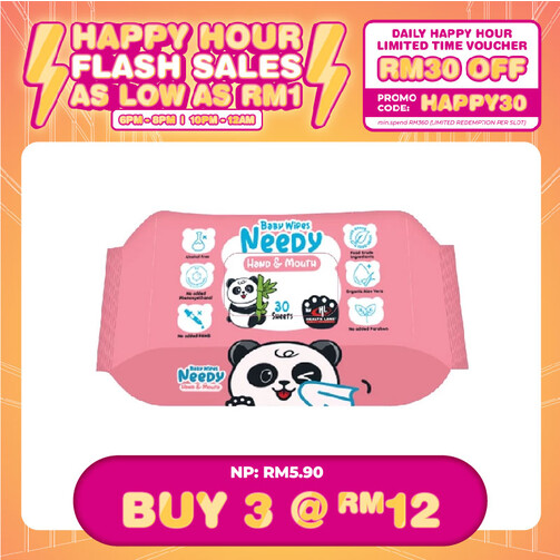 (HAPPY HOUR) NEEDY HAND & MOUTH WIPES - PINK 30'S